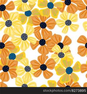 Abstract floral seamless pattern in simple style. Chamomile flower endless background. Summer for fabric, textile print, wrapping, cover. Vector illustration. Abstract floral seamless pattern in simple style. Chamomile flower endless background.