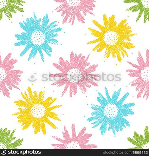 Abstract floral seamless pattern. Vector dotted flowers isolated on white background.. Abstract floral seamless pattern. Vector dotted flowers texture.