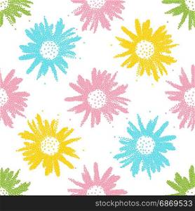Abstract floral seamless pattern. Vector dotted flowers isolated on white background.. Abstract floral seamless pattern. Vector dotted flowers texture.