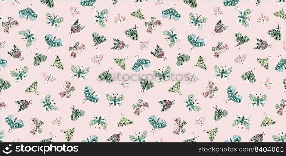 Abstract floral seamless pattern with butterflies and moths. Modern exotic design for paper, cover, fabric, interior decor and other use.. Abstract floral seamless pattern with butterflies and moths. Modern exotic design for paper, cover, fabric, interior decor and other.