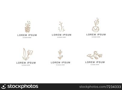 Abstract Floral Vector Signs or Logo Templates Set. Retro Feminine Hand Drawn Illustration Emblems for Beauty Salon, SPA or Wedding Boutiques Isolated.. Abstract Floral Vector Signs or Logo Templates Set. Retro Feminine Hand Drawn Illustration Emblems for Beauty Salon, SPA or Wedding Boutiques Isolated