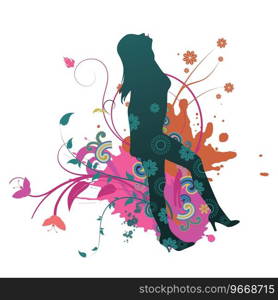 Abstract floral with grunge and silhouette Vector Image