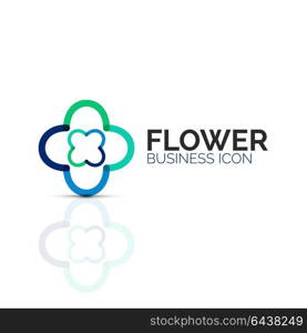 Abstract flower or star minimalistic linear icon, thin line geometric flat symbol for business icon design, abstract button or emblem. Abstract flower or star minimalistic linear icon, thin line geometric flat symbol for business icon design, abstract button or emblem. Vector illustration isolated on white created with color segments