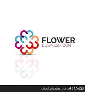 Abstract flower or star minimalistic linear icon, thin line geometric flat symbol for business icon design, abstract button or emblem. Abstract flower or star minimalistic linear icon, thin line geometric flat symbol for business icon design, abstract button or emblem. Vector illustration isolated on white created with color segments