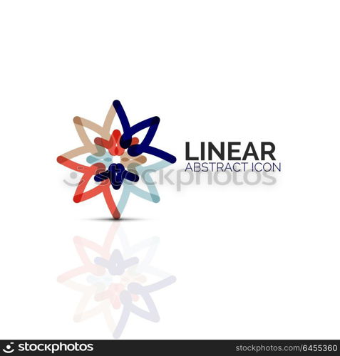 Abstract flower or star minimalistic linear icon, thin line geometric flat symbol for business icon design, abstract button or emblem. Abstract flower or star minimalistic linear icon, thin line geometric flat symbol for business icon design, abstract button or emblem. Vector illustration isolated on white created with color segments