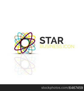 Abstract flower or star minimalistic linear icon, thin line geometric flat symbol for business icon design, abstract button or emblem. Abstract flower or star minimalistic linear icon, thin line geometric flat symbol for business icon design, abstract button or emblem. Vector illustration isolated on white created with color segments