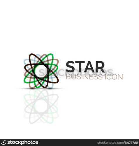 Abstract flower or star minimalistic linear icon, thin line geometric flat symbol for business icon design, abstract button or emblem. Abstract flower or star minimalistic linear icon, thin line geometric flat symbol for business icon design, abstract button or emblem. Vector illustration isolated on white created with color segments