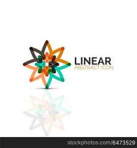 Abstract flower or star minimalistic linear icon, thin line geometric flat symbol for business icon design, abstract button or emblem. Abstract flower or star minimalistic linear icon, thin line geometric flat symbol for business icon design, abstract button or emblem. Vector illustration isolated on white created with color segments