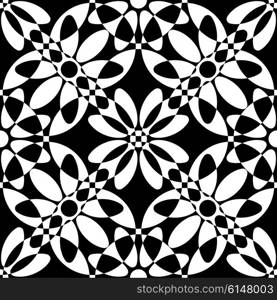 Abstract Flower Ornament. Vector Seamless Background. Regular Black and White Texture