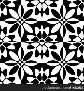 Abstract Flower Pattern. Vector Seamless Background. Regular Black and White Texture