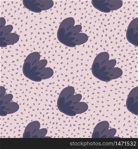 Abstract flower purple bud seamless pattern on dots background. Doodle floral endless wallpaper. Decorative backdrop for fabric design, textile print, wrapping paper, cover. Vector illustration. Abstract flower purple bud seamless pattern on dots background. Doodle floral endless wallpaper.