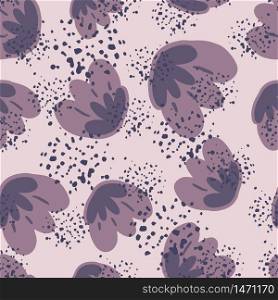 Abstract flower purple bud seamless pattern on pink background. Doodle floral endless wallpaper. Decorative backdrop for fabric design, textile print, wrapping paper, cover. Vector illustration. Abstract flower purple bud seamless pattern on pink background. Doodle floral endless wallpaper.