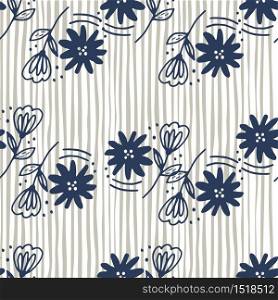 Abstract flower seamless pattern in line art style on stripes background. Doodle floral wallpaper. Decorative backdrop for fabric design, textile print, wrapping, cover. Vintage vector illustration. Abstract flower seamless pattern in line art style on stripes background. Doodle floral wallpaper.