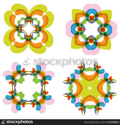 Abstract flower set for creative design. Multicolor abstract flower se