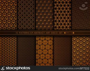 Abstract flower style antique of gold art deco pattern set. You can use for art work decorating, ad, luxury style. illustration vector eps 10