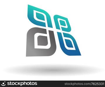 Abstract flower symbol with geometrical blue and grey elements for business design isolated over white background. Abstract flower symbol