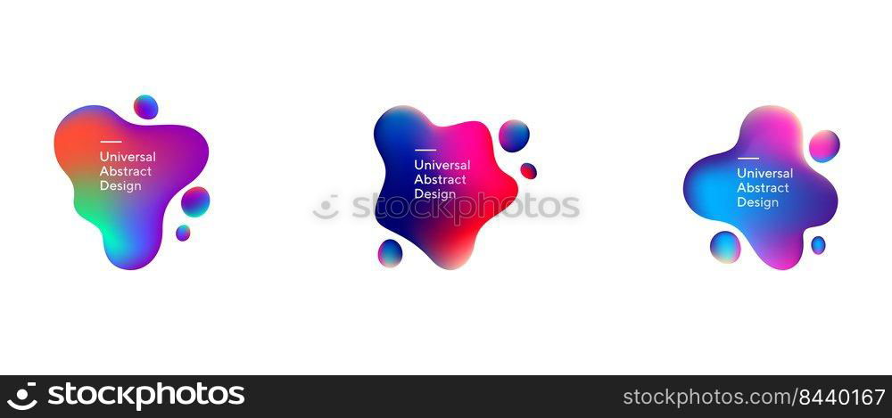 Abstract flowing liquid shapes collection. Wavy forms, fluid elements, gradient lines and colors. Trendy futuristic design for presentation slides, magazine, labels