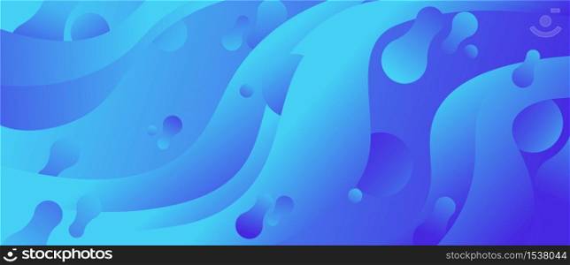 Abstract fluid blue dynamic flow with different geometric shapes background vector graphic illustration. Futuristic lilac flowing stream circle sphere and skittle colorful backdrop creative design. Abstract fluid blue dynamic flow with different geometric shapes background