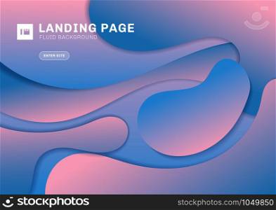 Abstract fluid curved or wavy geometric blue and pink gradient color background. Trendy shapes composition. You can use for template landing page, banner web, brochure, poster,