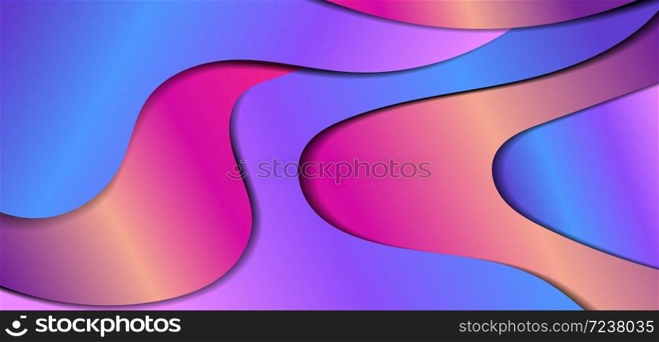 Abstract fluid gradient dynamic shape with shadow vibrant color liquid wave element minimal design background. Banner design. Vector illustration