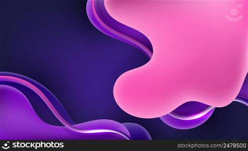 Abstract fluid gradient shapes with 3d wave lines elements on blue background. Vector graphic illustration