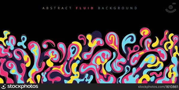 Abstract fluid or liquid colorful splash on black background. Vector illustration