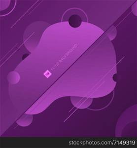 Abstract fluid shape with geometric and diagonal lines purple background. Vector illustration