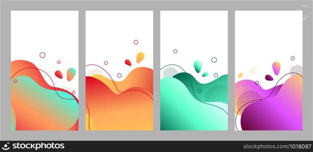 Abstract fluid social media background set. Wavy bubble web banner, screen, mobile app pastel colorful design. Flowing liquid gradient shapes. Geometric social network stories theme template pack