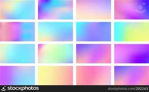 Abstract fluid template for business cards, brochure, leaflet, flyer, screen background. Modern vibrant smooth dynamic colours, holographic gradient. Cool vector set.