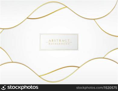 Abstract fluid wave design frame curve style white and gold overlap layer. vector illustration.
