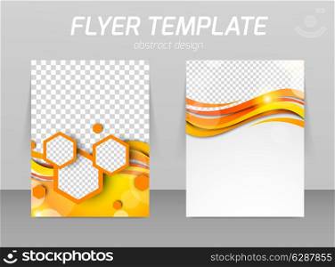 Abstract flyer template design with waves and hexagons