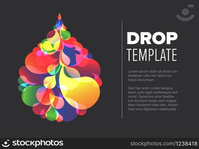 Abstract flyer template with colorful droplet made from small color drops - dark version