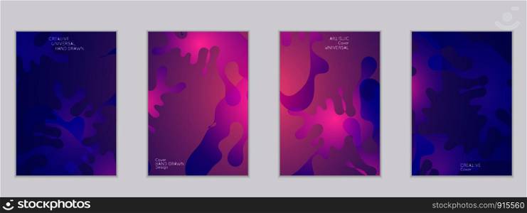 Abstract flyer templates with wavy shapes overlapping on bright gradient background. Social media web banner or landing page. Fluid colors and liquid shapes.