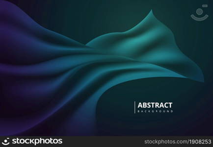 Abstract Flying Wave Dark Blue Green Silk Satin Fabric Background
