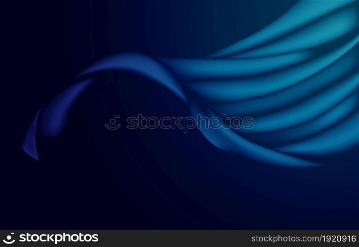 Abstract Flying Wave Dark Blue Silk Satin Fabric Opening Ceremony Background