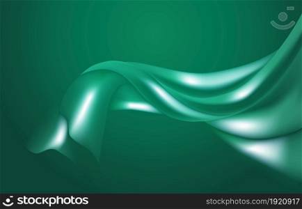 Abstract Flying Wave Dark Green Silk Satin Fabric Opening Ceremony Background
