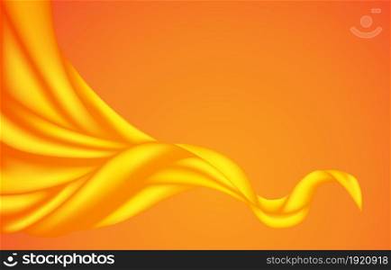 Abstract Flying Wave Golden Yellow Orange Silk Satin Fabric Opening Background