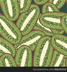 Abstract food seamless pattern with green kiwi simple shapes. Organic fruit backdrop. Designed for fabric design, textile print, wrapping, cover. Vector illustration.. Abstract food seamless pattern with green kiwi simple shapes. Organic fruit backdrop.