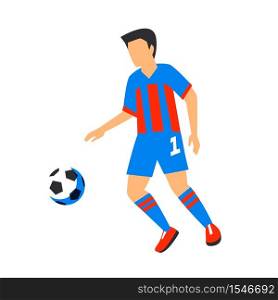 Abstract football player in blue with ball. Soccer player Isolated on a white background. football world cup. Football player in Russia. Fool color illustration in flat style vector illustration. Abstract football player in blue with ball. Soccer player Isolated on a white background. football world cup. Football player in Russia. Fool color illustration in flat style