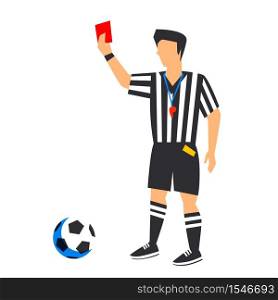 Abstract football referee with red card and ball. Soccer referee Isolated on a white background. football world cup. Football player in Russia. Fool color illustration in flat style vector illustration. Abstract in blue football referee with red card and ball. Soccer referee Isolated on a white background. football world cup. Football player in Russia. Fool color illustration in flat style
