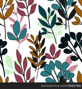 Abstract forest leaves seamless pattern. Floral endless wallpaper. Botanical background. Printing, textile, fabric, fashion, interior, wrapping paper concept Vector illustration. Abstract forest leaves seamless pattern. Floral endless wallpaper. Botanical background.