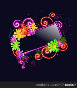 abstract frame with glowing flowers