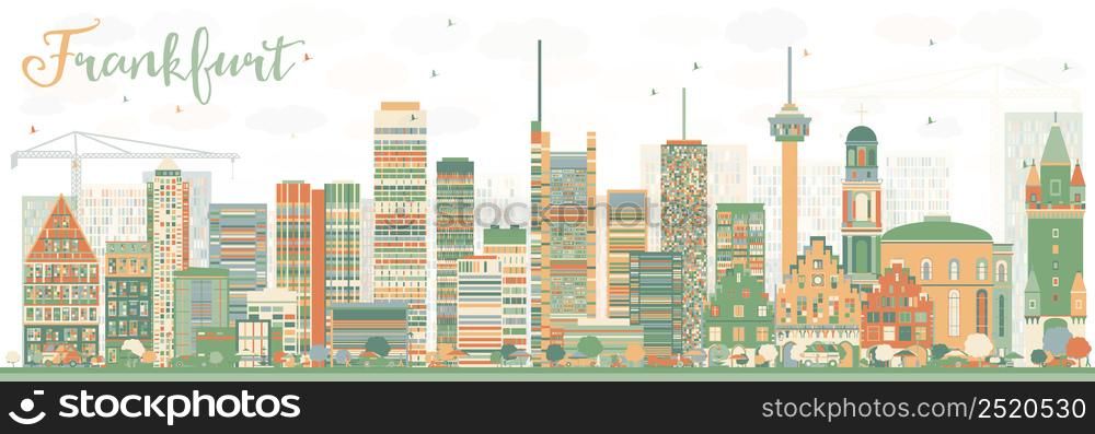 Abstract Frankfurt Skyline with Color Buildings. Vector Illustration. Business Travel and Tourism Concept with Modern Buildings. Image for Presentation Banner Placard and Web Site.