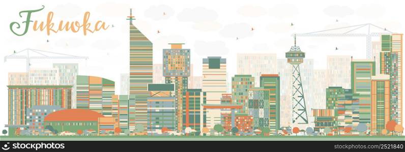 Abstract Fukuoka Skyline with Color Landmarks. Vector Illustration. Business Travel and Tourism Concept with Historic Buildings. Image for Presentation Banner Placard and Web Site.