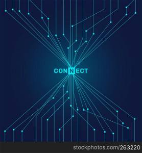 Abstract futuristic blue circuit board on dark background digital technology connecting concept. Vector illustration