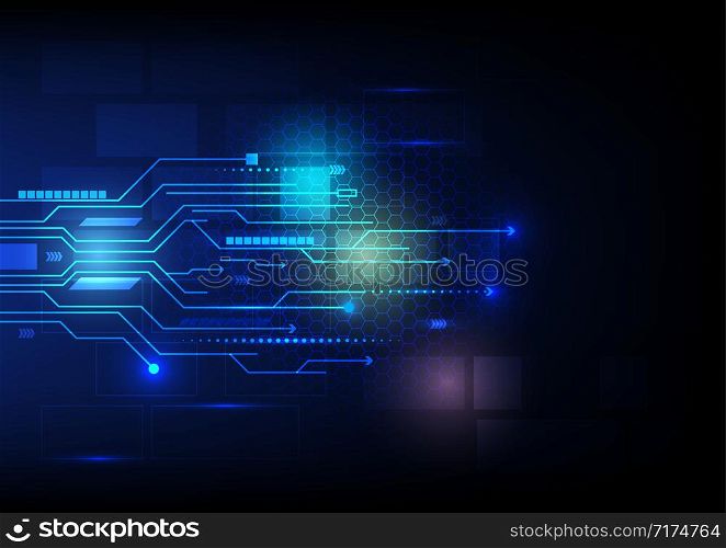 Abstract futuristic circuit board and high computer technology on dark blue color background. science concept, Vector illustration.