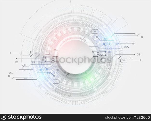 Abstract futuristic circuit board, hi-tech computer digital technology concept, Blank white paper circle design and light colorful on gray background, Vector illustration.