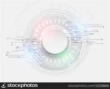 Abstract futuristic circuit board, hi-tech computer digital technology concept, Blank white paper circle design and light colorful on gray background, Vector illustration.