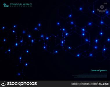 Abstract futuristic complex hexagon shape pattern connection in blue technology background. Design for data connecting for ad, poster, web, print, brochure, cover. illustration vector eps10