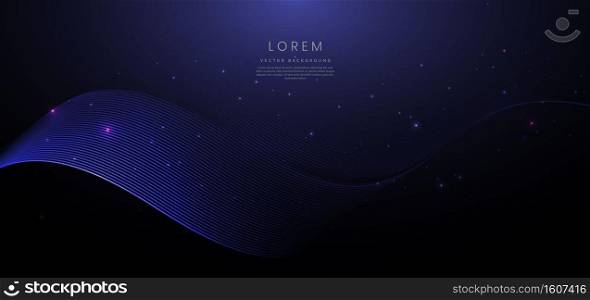 Abstract futuristic curved glowing blue light lines on black background. Vector illustration